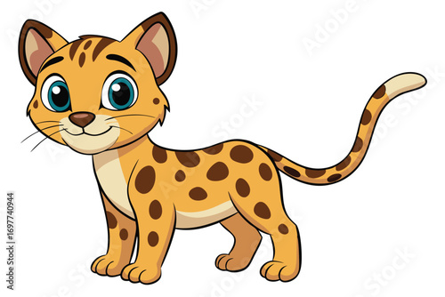 Cartoon Leopard Cub with Whimsical Design and White Background