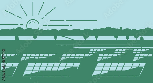 Line Art Solar Panel Farm Green Energy Illustration