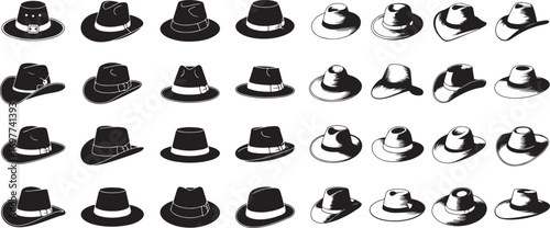 Diverse Collection of Stylish Hats in Black and White Vector Illustration Set