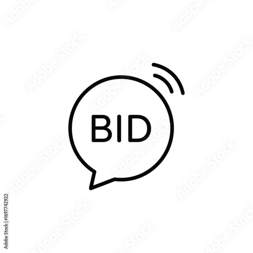 Bid icon in a speech bubble representing an auction offer or online proposal. Simple vector line art for business and financial concepts