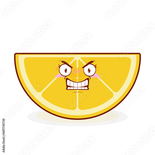 Slice lemon angry face cartoon cute