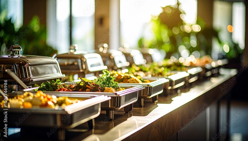 Fototapeta premium Buffet food selection displayed in luxury hotel catering kit
