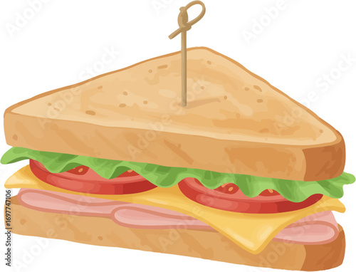 Flat Style Delicious Triangle Sandwich with Filling Food Illustration
