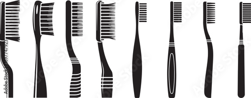 Toothbrush Icons Set Black Silhouette on Transparent Background Dental Hygiene Oral Care Tool
