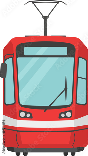 Flat Style Detailed Red Tram Front View City Transportation