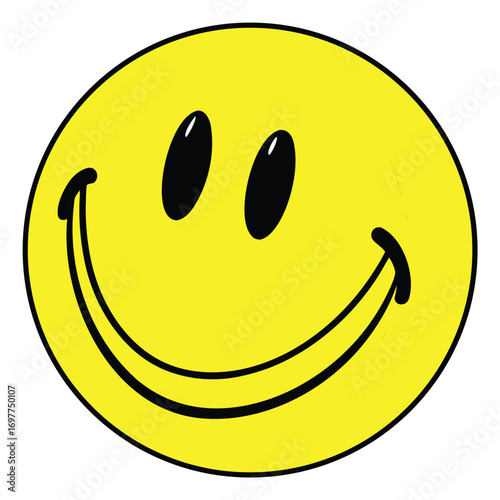 Bright yellow smiley face radiates pure joy and happiness, perfect for positive messaging