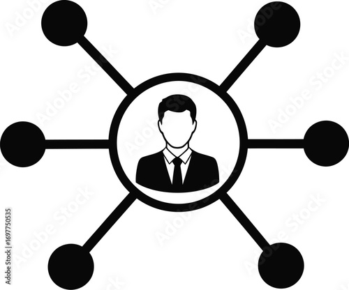Business professional at the center of a network of connections
