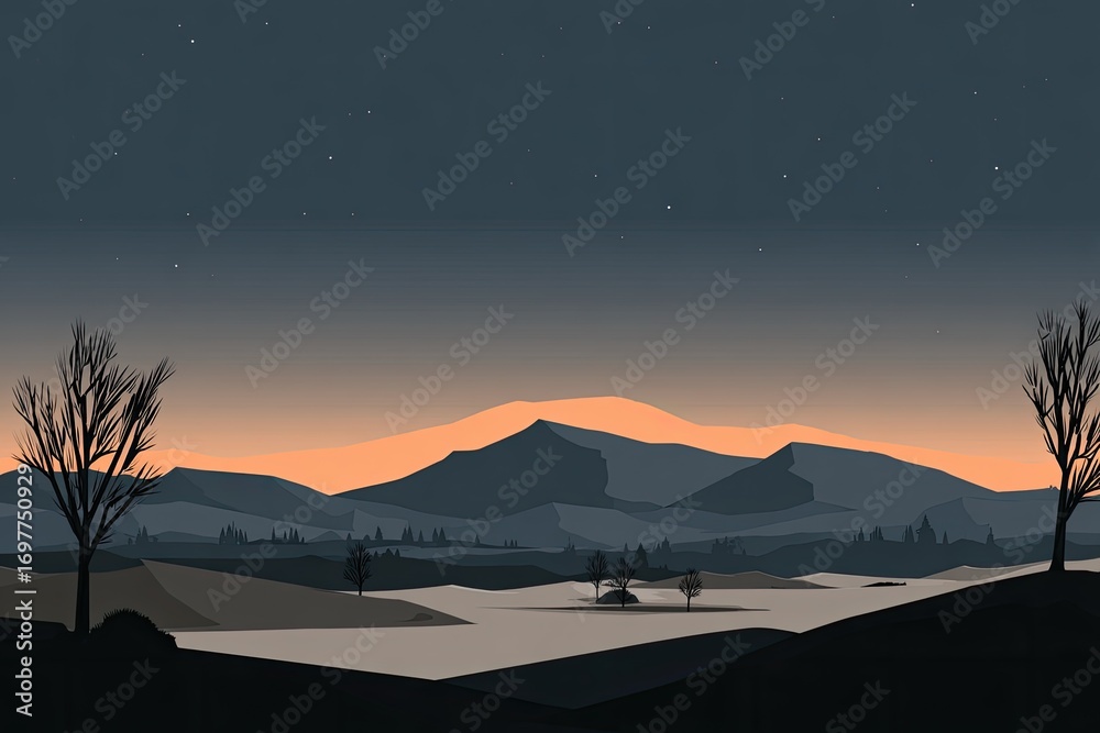 custom made wallpaper toronto digitalNight landscape, silhouette trees, low mountains