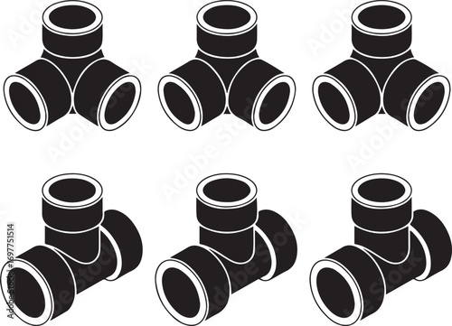 Isometric Pipe Fitting Connector Vector Set for Plumbing and Industrial Applications