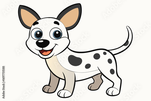 Cartoon Spotted Dog Illustration, Smiling Puppy with Blue Eyes on White Background