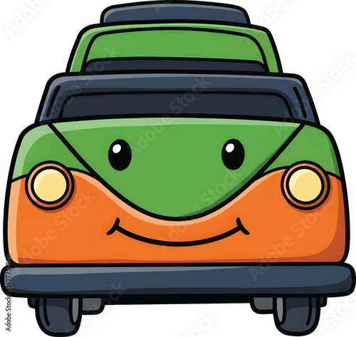 Taxi cab with big cute eyes, suitable for transportationthemed designs, childrens books, or travelrelated content. Eyecatching and whimsical.