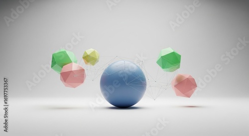 Geometric Harmony An Abstract Dance of Shapes and Light, a Symphony of Color and Form in Digital Art, Conceptual Design, and Artistic Expression within 3D Rendered Composition