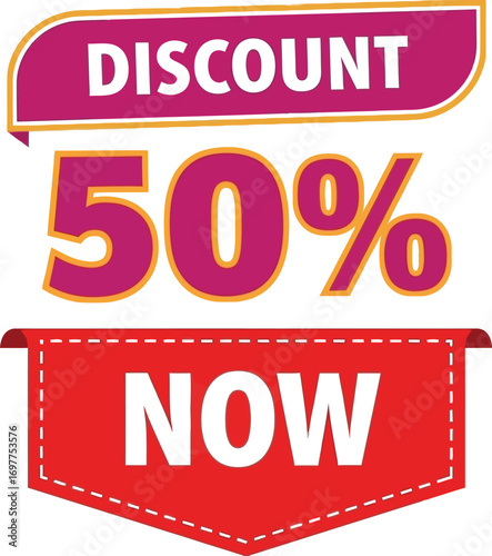 50% discount banner with "Discount" and "Now" text for promotional sales