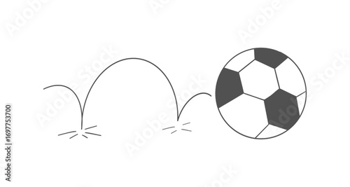 Bounced ball football comic manga effect, doodle line hand drawn ball jump trajectory, ball motion expression. Sketch movement.