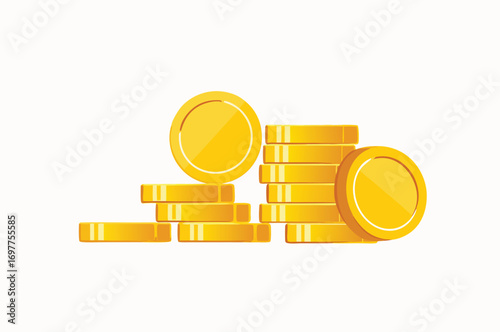 Coins stack vector illustration, coins icon flat, pile, money, one golden coin standing on stacked gold coins modern design, 
