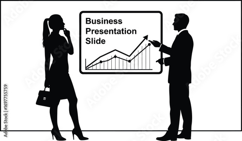 Silhouettes of business professionals presenting a growth chart in a meeting.