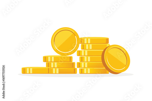 Coins stack vector illustration, coins icon flat, pile, money, one golden coin standing on stacked gold coins modern design, 
