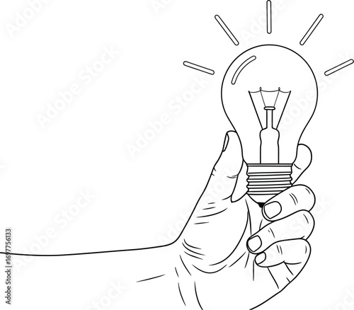 Hand holding a glowing light bulb, symbolizing a new idea or inspiration.