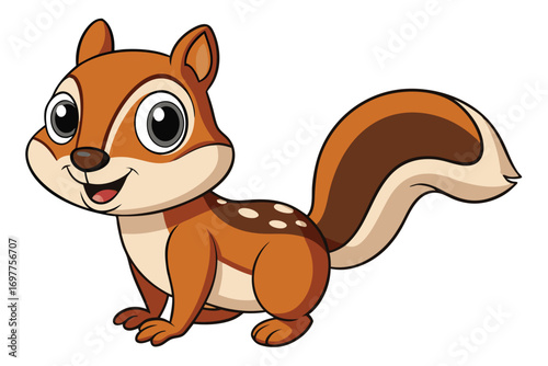 Cartoon Squirrel with Smiling Face and Big Eyes on White Background