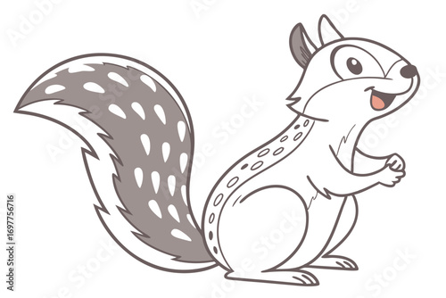 Cartoon Squirrel with a Grey Tail on White Background