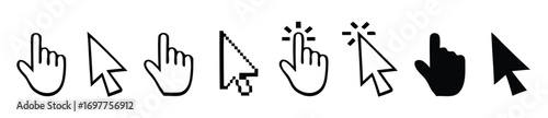 Computer mouse click cursor gray arrow icons set and loading icons. Cursor icon. Mouse click cursor collection. 
