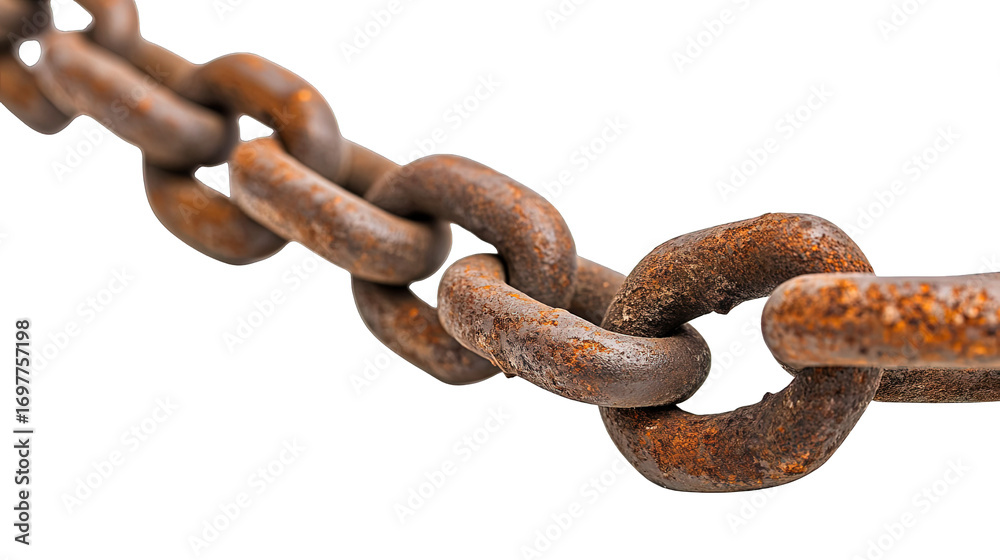Obraz premium Rusty old chain isolated on white background