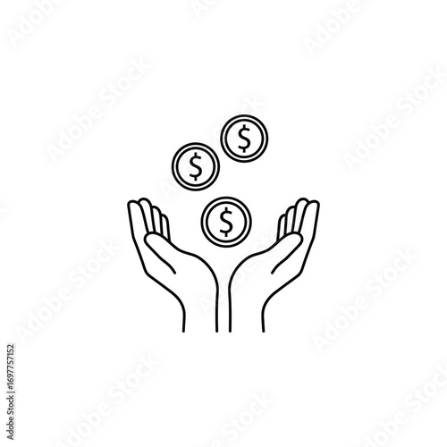 Receiving Income Open Hands Catching Falling Money, Representing Wealth and Financial Gain