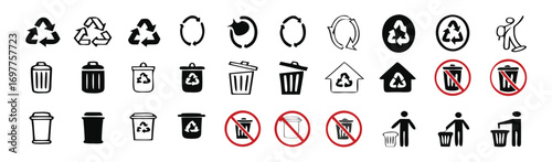 Recycle icon and trash symbol, Recycling sign, Recycle symbol Isolated on white background. Vector stock illustration. 
