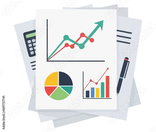 Analyzing financial performance with business charts graphs pie charts and a calculator showing growth trends and investment opportunities