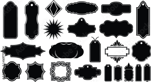 Collection of decorative black labels and tags for design and branding