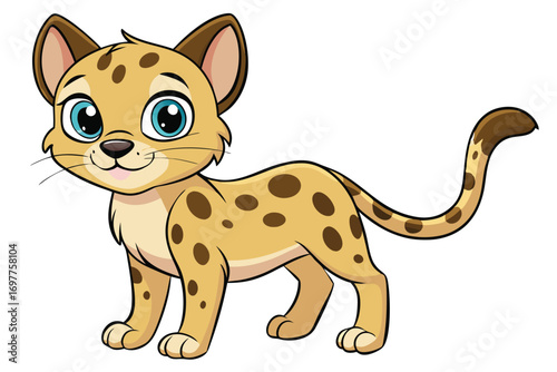 Cartoon Style Cute Spotted Bobcat Walking Isolated on a Clean White Background