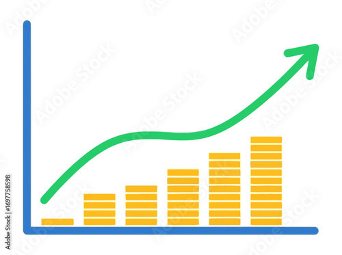 A visual representation of a growing financial investment with increasing profits shown as a bar graph and an upward trending line