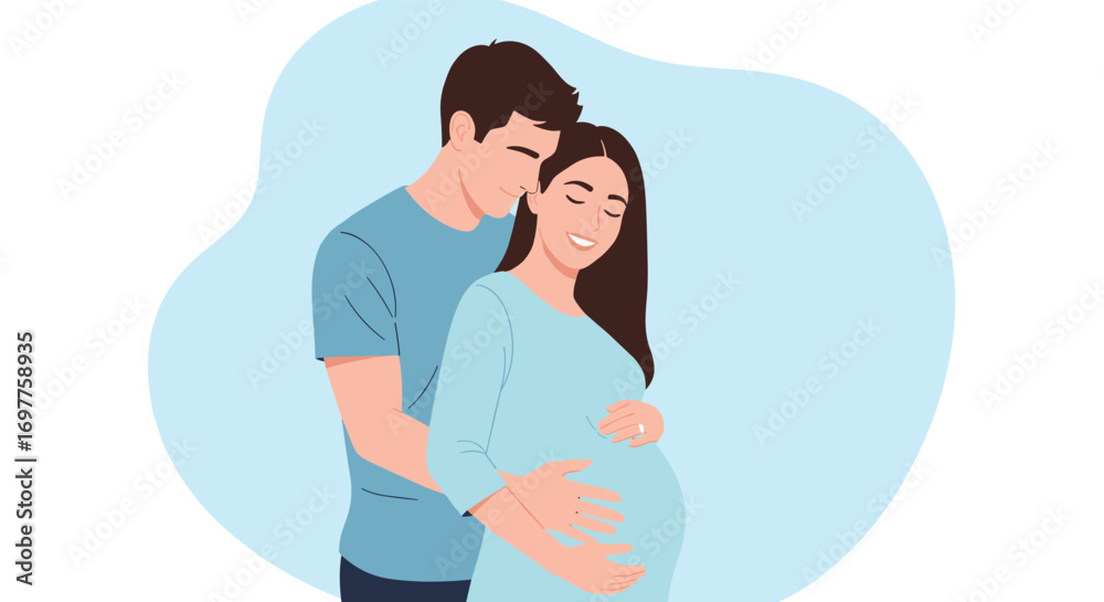 Obraz premium A loving couple expecting a baby embracing warmly together