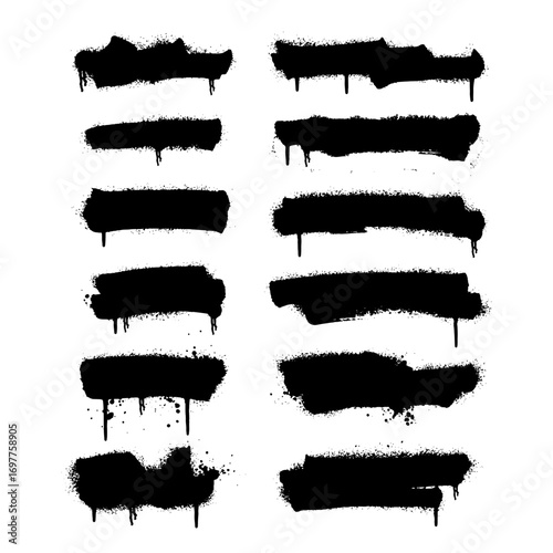 Graffiti spray paint brushes, black ink strokes, hand-drawn vector elements for street art designs.