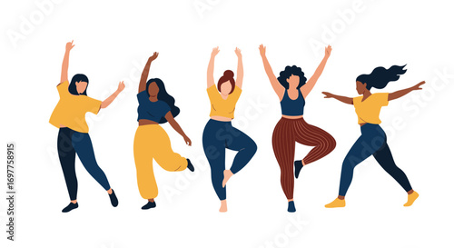 Diverse women celebrating empowerment and joyful movement together