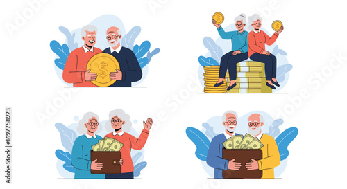 Happy seniors celebrating wealth and financial success together