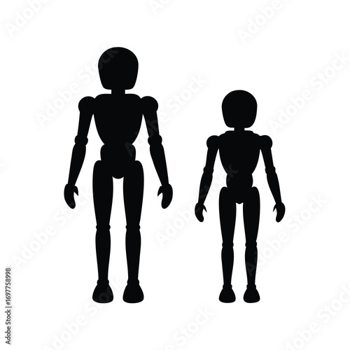 Two humanoid silhouettes standing side by side showing different sizes and proportions