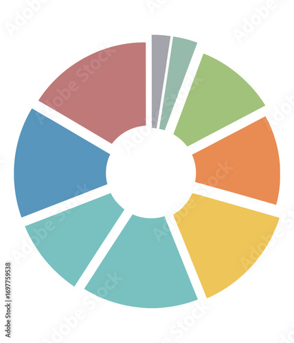 Colorful circular chart graphic representing data analysis segmentation and visual representation of proportions and statistics