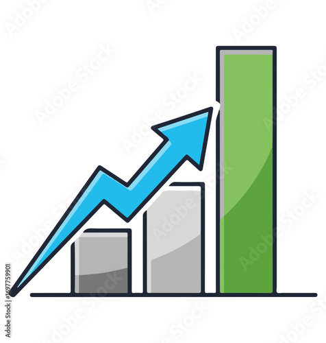 Upward trending financial business growth chart with blue arrow showing positive progress and increasing success rate