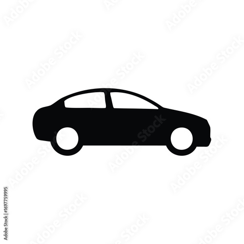 Black silhouette of a modern sedan car for autonomous vehicle technology representation