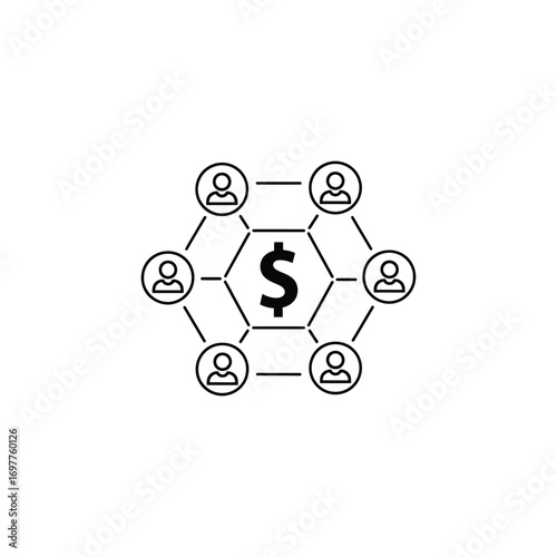 Vector line icon representing a financial network, crowdfunding, and collaborative community investment