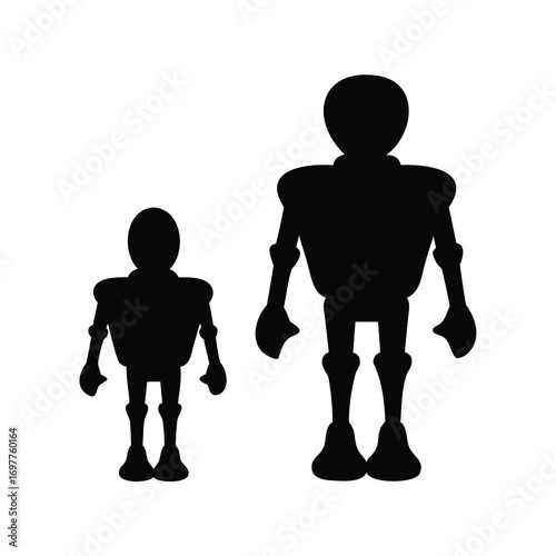 Two silhouetted robots one small one large standing together modern automation concept