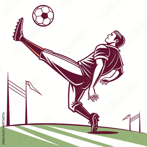 “Football soccer player kicking ball vector”