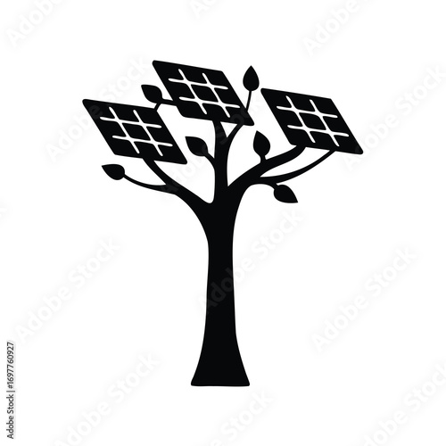 Eco friendly solar tree energy concept clean renewable power generation symbol