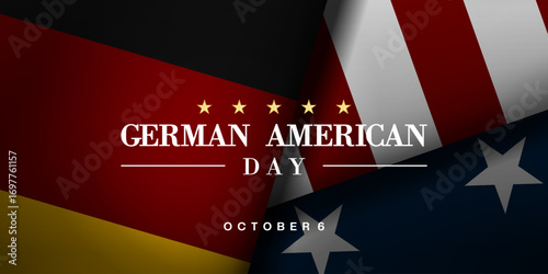 6th October is German American Day. German flag and more. Suitable for posters, banners and social media. Black background.