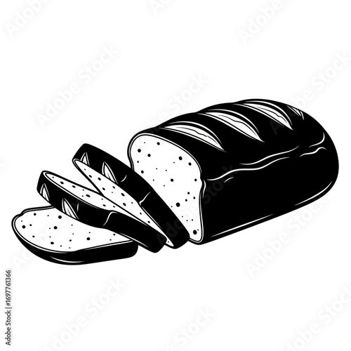 Black and white illustration of sliced loaf of bread