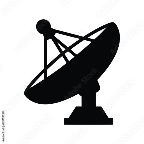 Iconic silhouette of a large satellite dish for communication and research