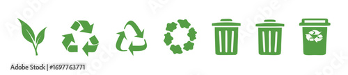 set of recycle icons. ecology green icons for packaging. trash and leaf symbol. 
