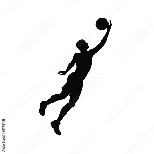 Dynamic silhouette of a basketball player executing a powerful slam dunk