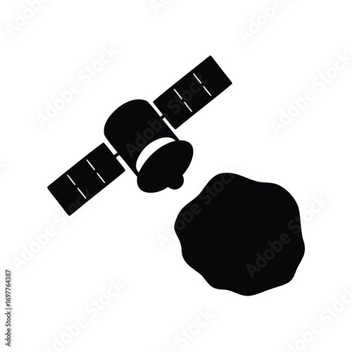 Futuristic space satellite mining asteroid for resources in deep cosmos exploration
